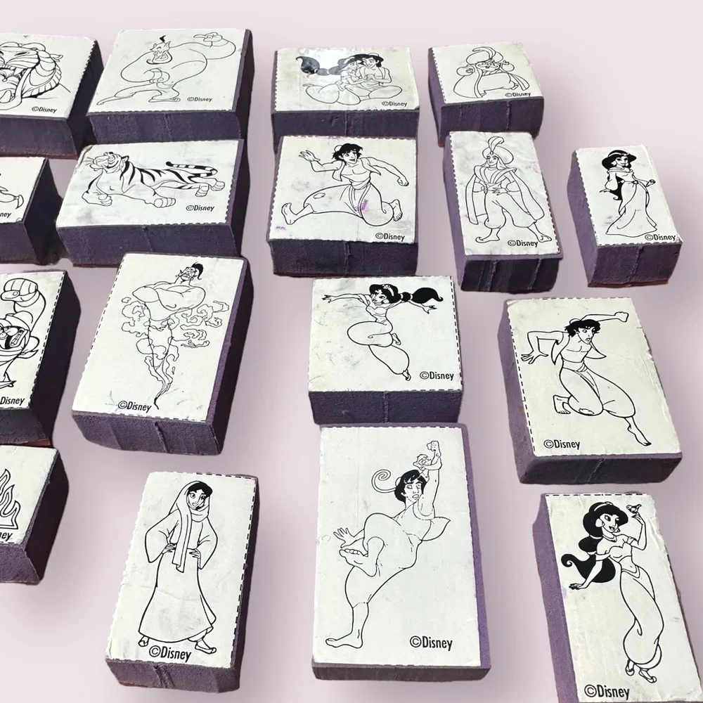 Large Set Of 34 Disney Aladdin Rubber Stamps Jasmine Jafar The Genie Rajah